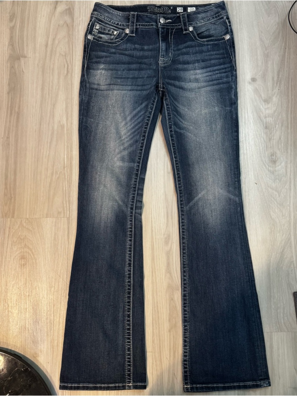 Miss Me Dark Wash Aztec Embroidered Chloe Boot Cut Jeans NWOT size 29 M3335B - Picture 3 of 14